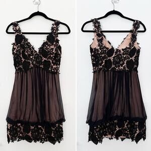 Jovani Black Lace Silk Chiffon Beaded Mini Dress